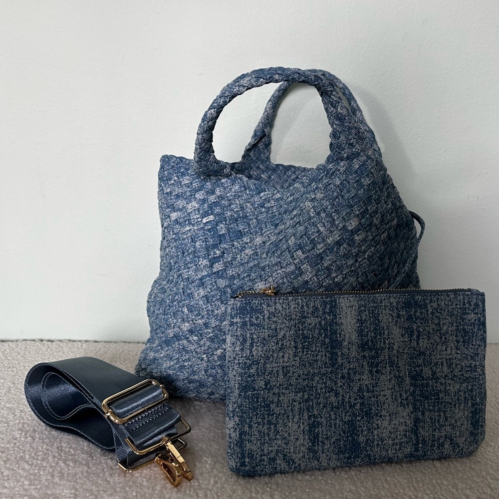 Blue Woven Tote Bag Set